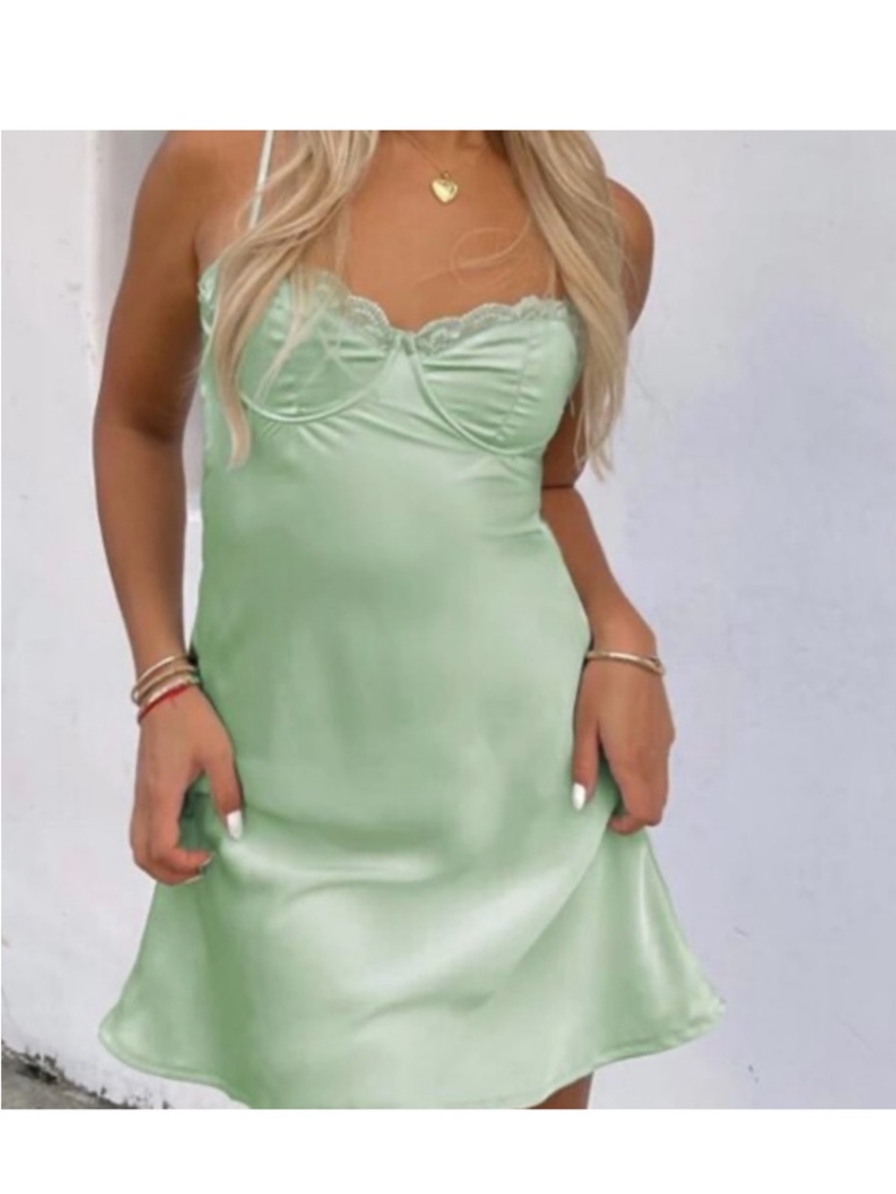 Princess Polly Sage Green Satin Slip Chemise